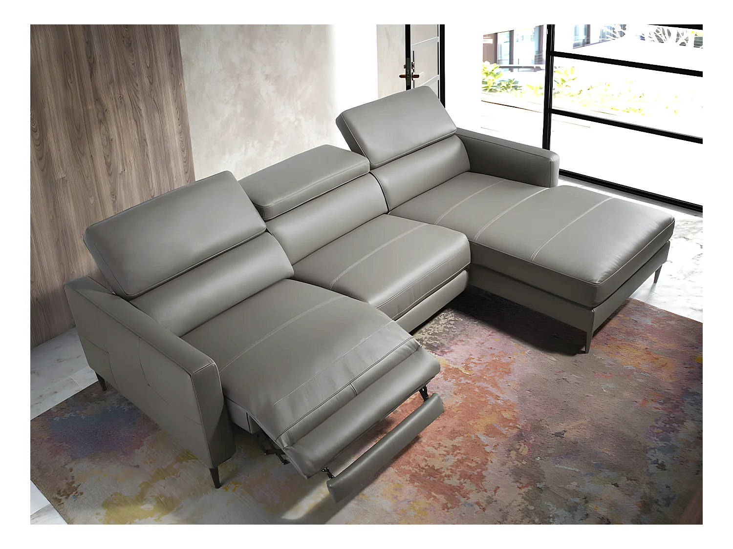 Canapé d'angle en cuir gris avec relax 6126 ANGEL CERDA