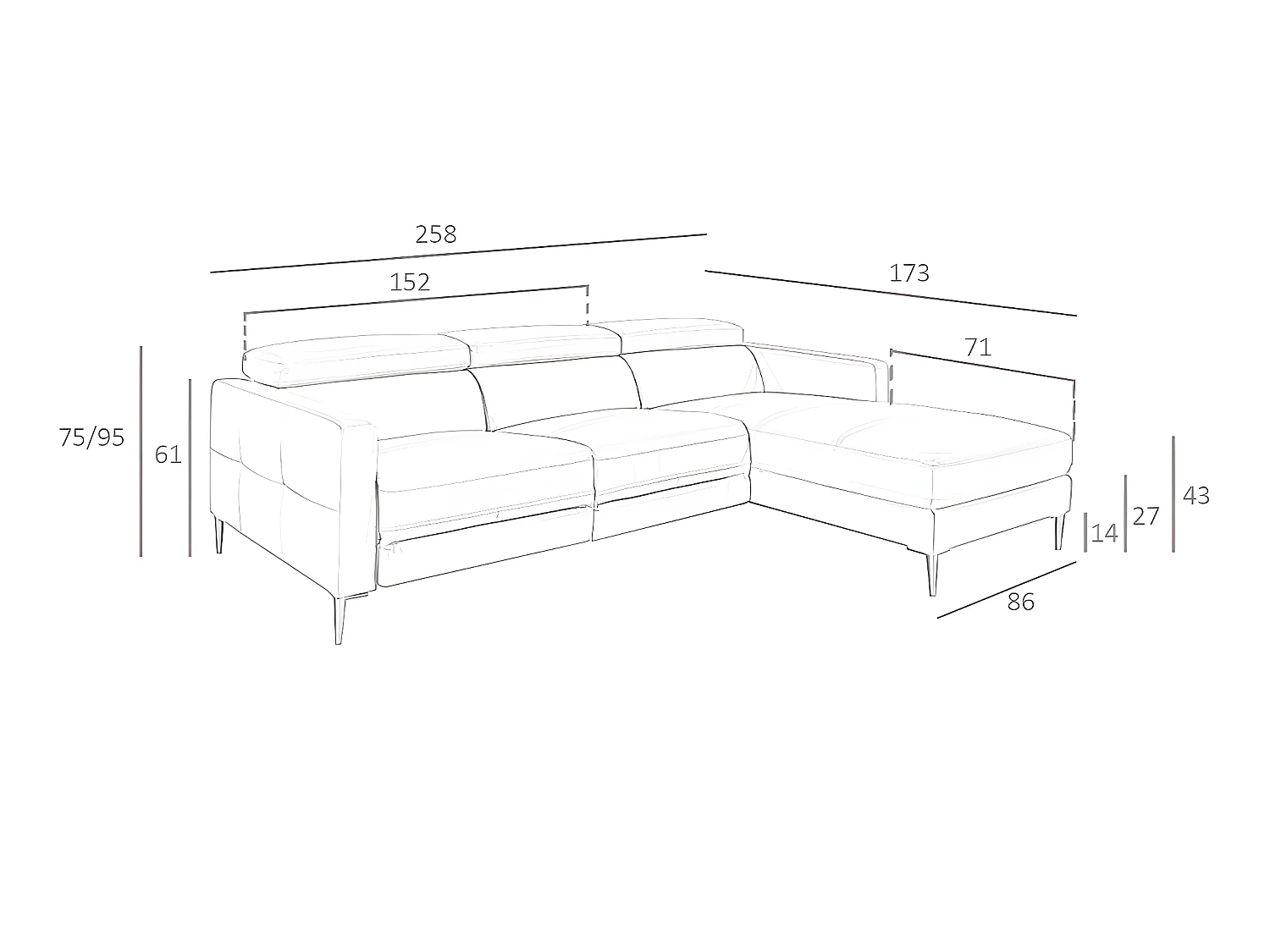 Canapé d'angle en cuir gris avec relax 6126 ANGEL CERDA