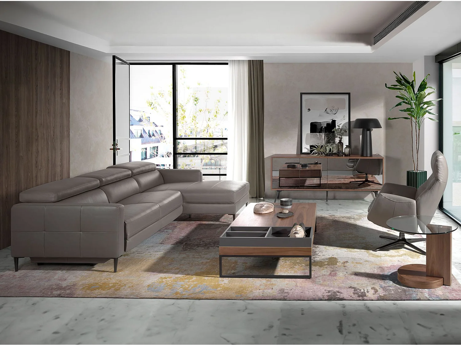 Canapé d'angle relax droite en cuir gris foncé 6126 ANGEL CERDA