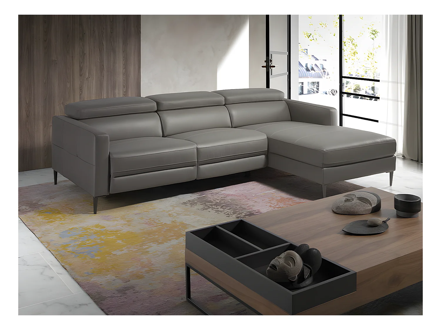 Canapé d'angle en cuir gris avec relax 6126 ANGEL CERDA