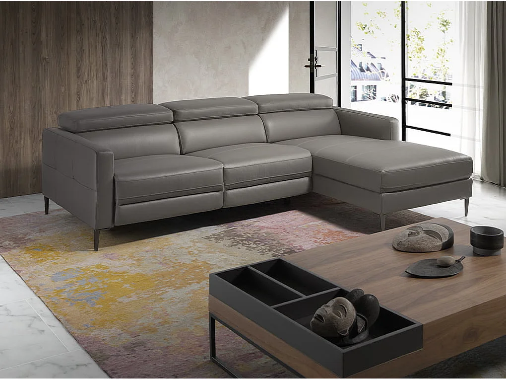 Canapé d'angle relax droite en cuir gris foncé 6126 ANGEL CERDA