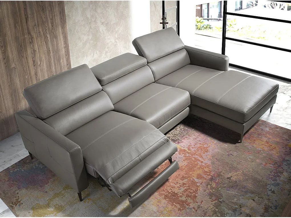 Canapé d'angle relax droite en cuir gris foncé 6126 ANGEL CERDA