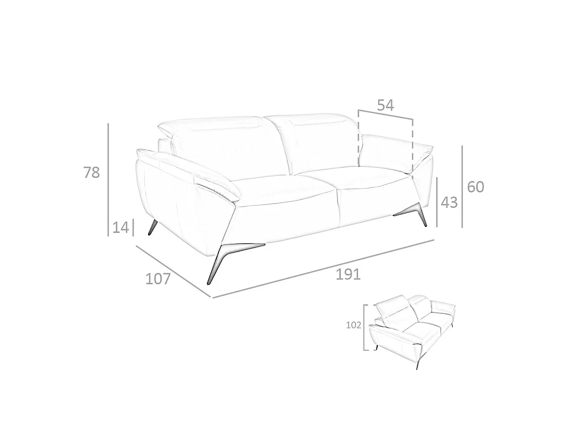 Canapé 2 places en cuir gris taupe 6131 ANGEL CERDA