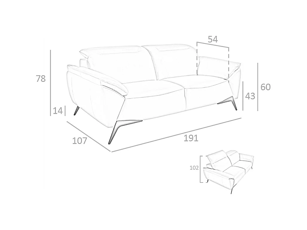 Sofá 2 plazas piel vacuno gris taupé  6131 ANGEL CERDA