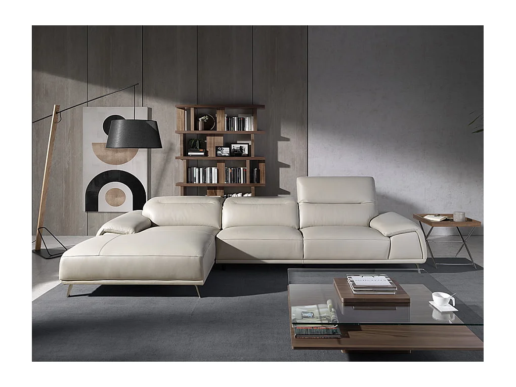 Chaise longue bank in grijs taupe rundleder 6149 ANGEL CERDA