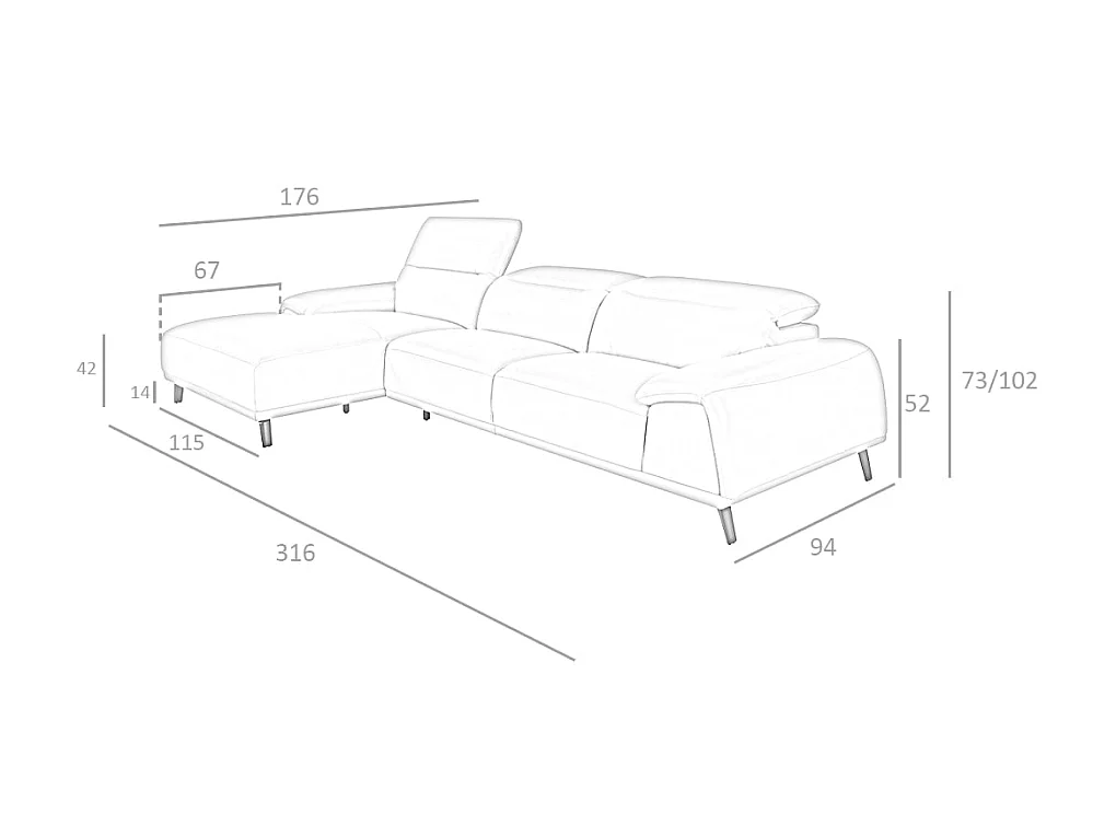 Chaise longue bank in grijs taupe rundleder 6149 ANGEL CERDA