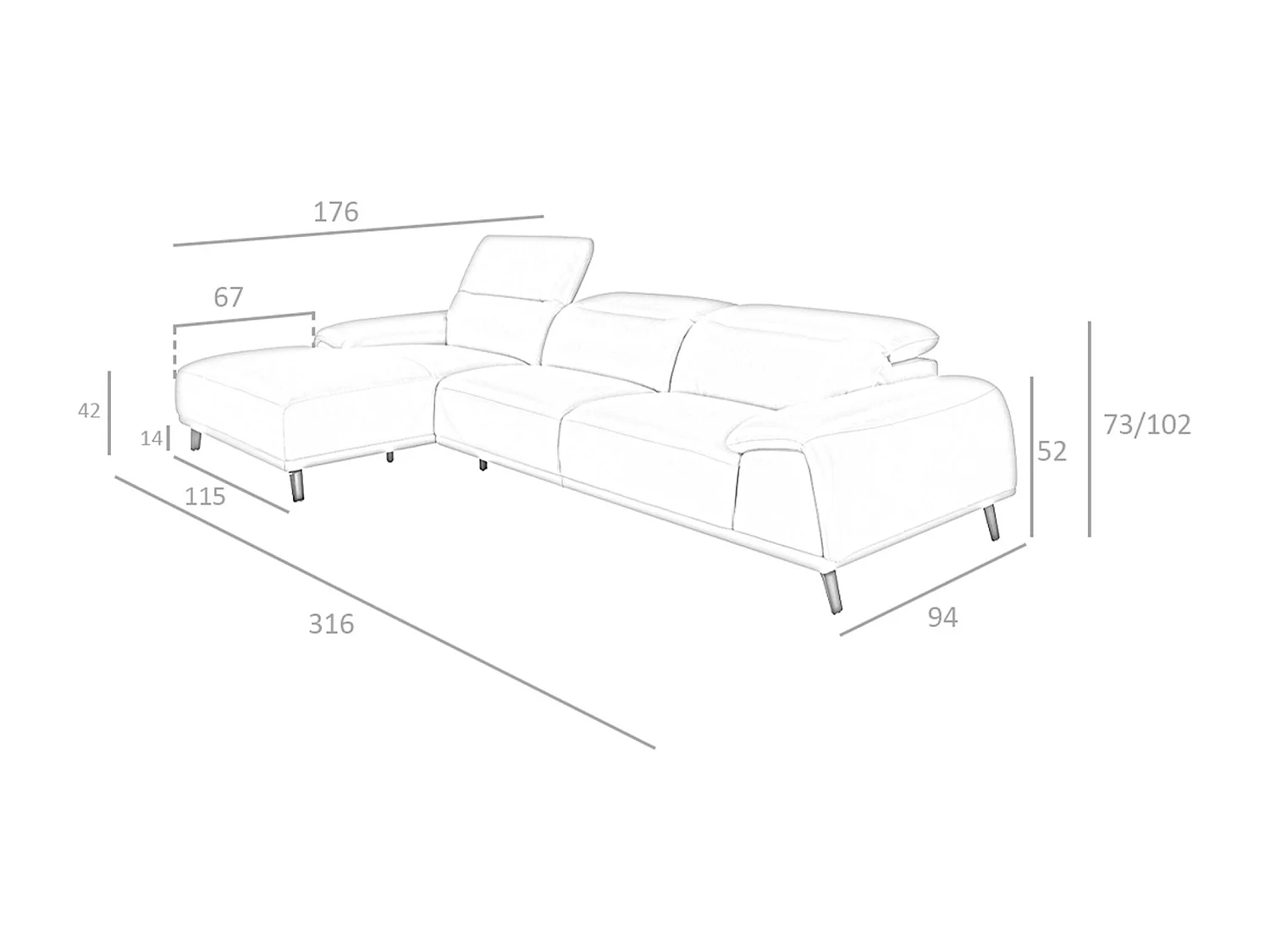 Linker chaise longue bank in taupe grijs leer 6149 ANGEL CERDA