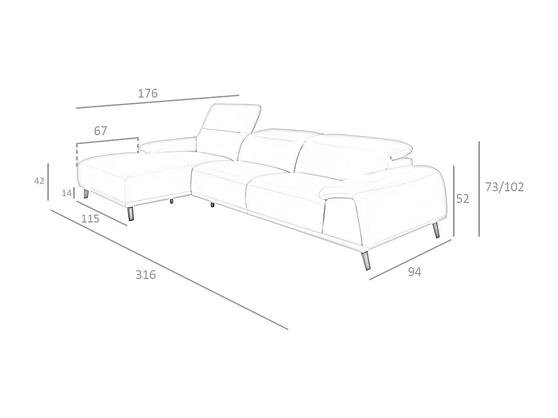 Linker chaise longue bank in taupe grijs leer 6149 ANGEL CERDA
