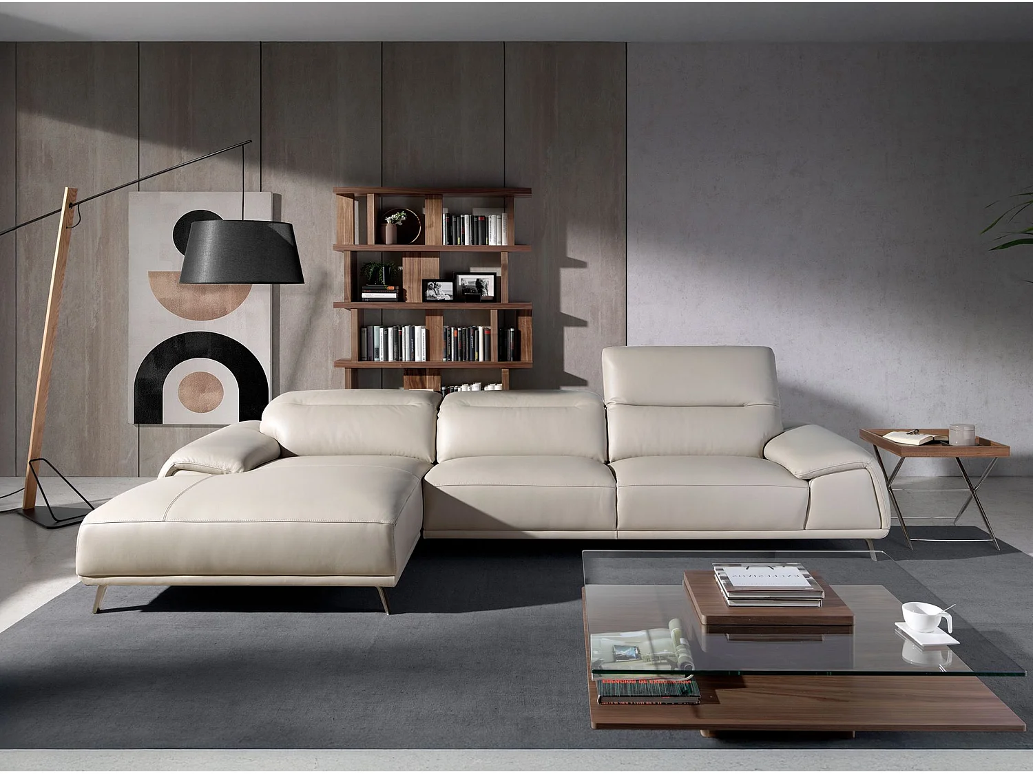 Linker chaise longue bank in taupe grijs leer 6149 ANGEL CERDA