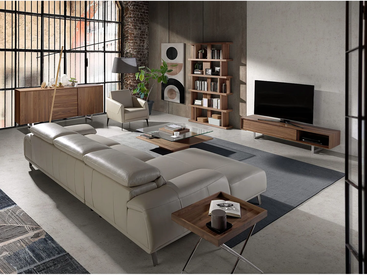 Linker chaise longue bank in taupe grijs leer 6149 ANGEL CERDA