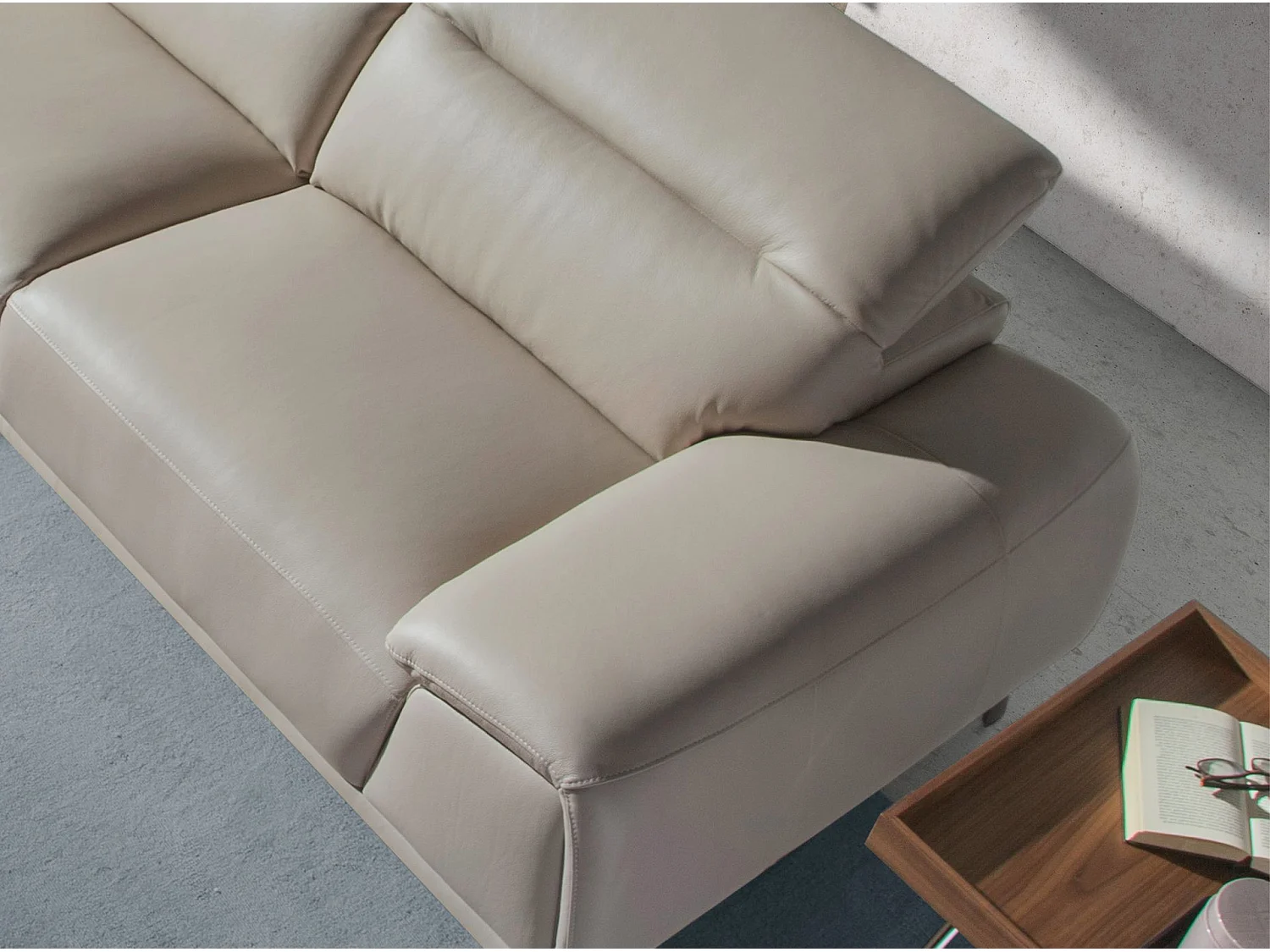 Linker chaise longue bank in taupe grijs leer 6149 ANGEL CERDA