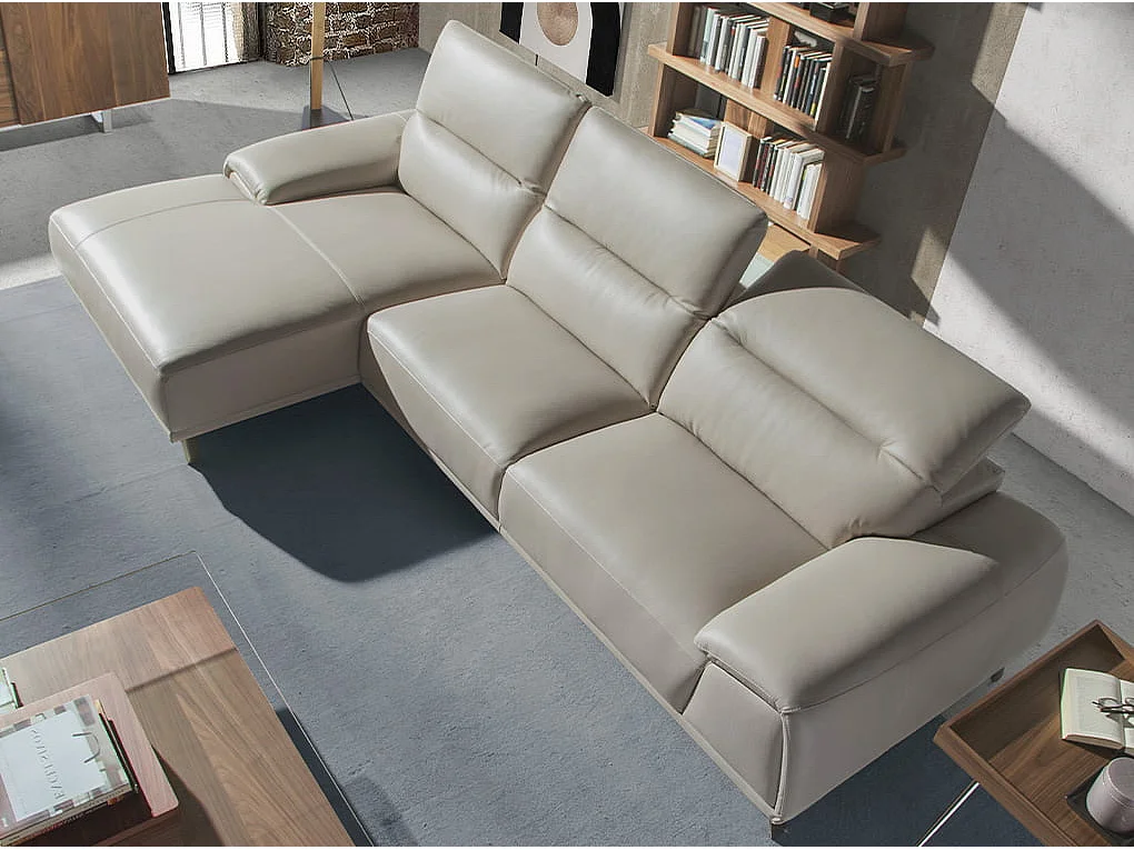 Sofá chaise longue izquierda piel gris taupe 6149 ANGEL CERDA