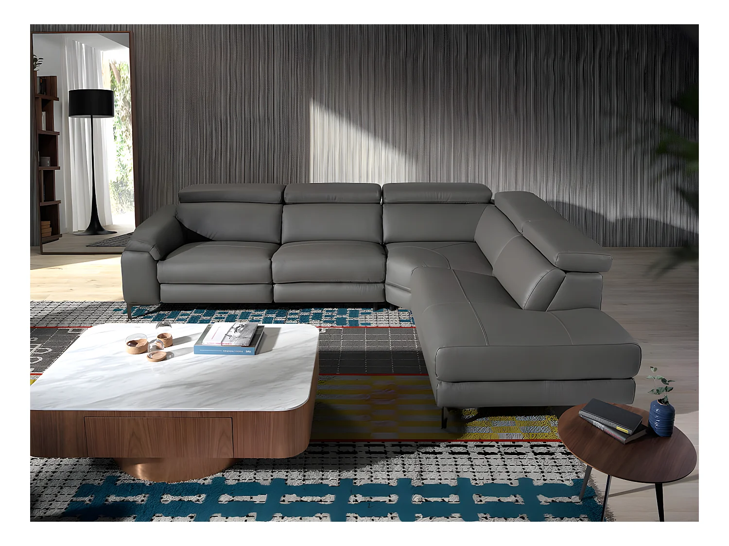 Ecksofa gepolstert in grauem Leder  6111 ANGEL CERDA