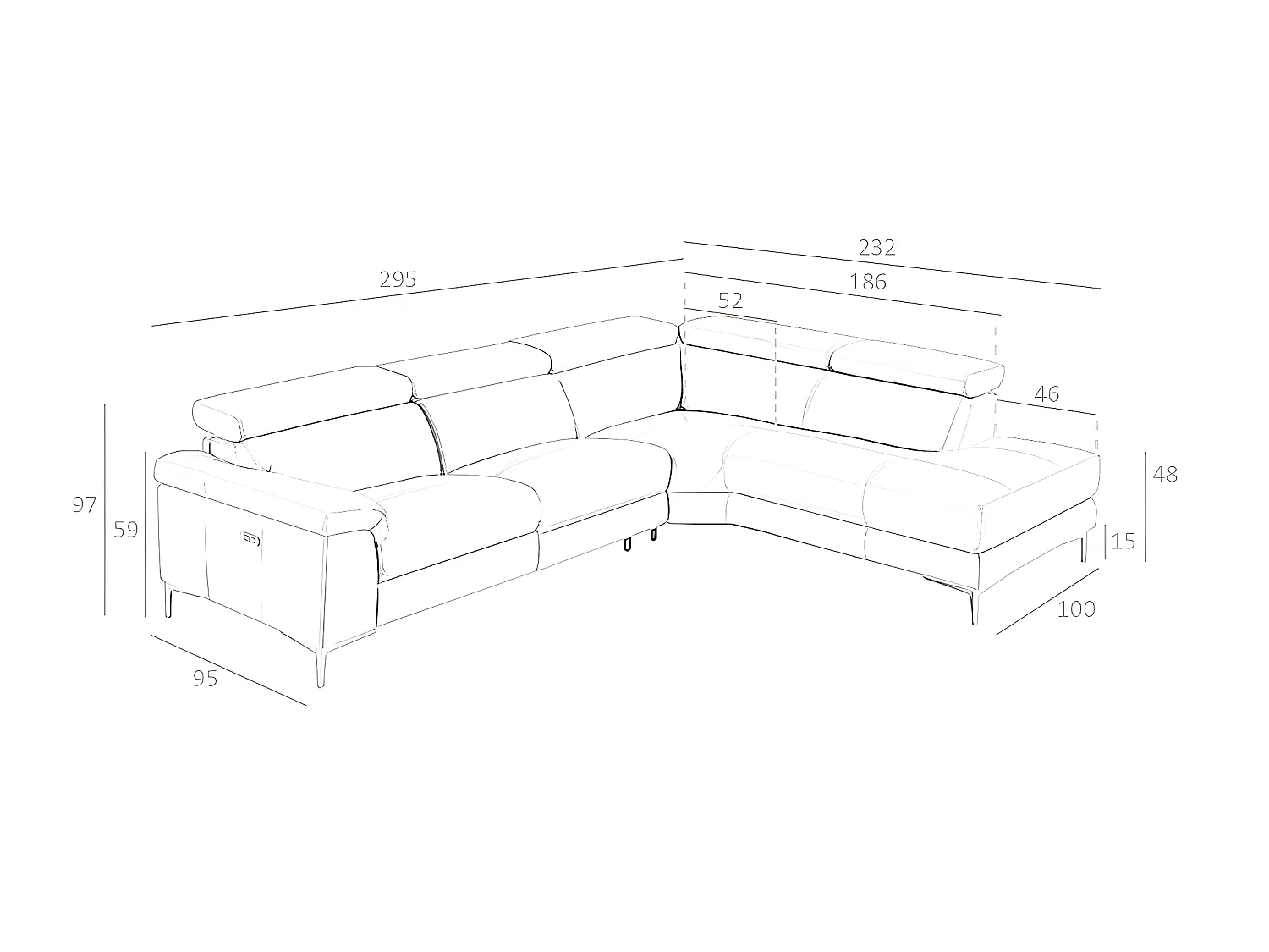 Ecksofa gepolstert in grauem Leder  6111 ANGEL CERDA