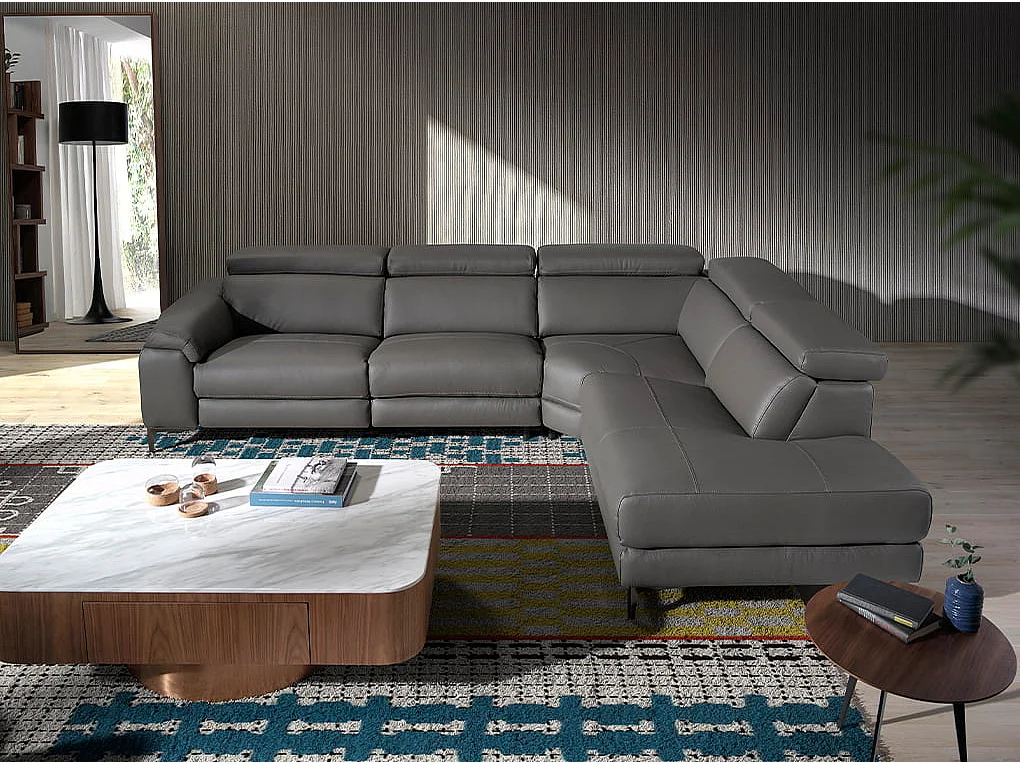 Relaxsofa mit Chaiselongue rechts in dunkelgrauem Leder 6111 ANGEL CERDA