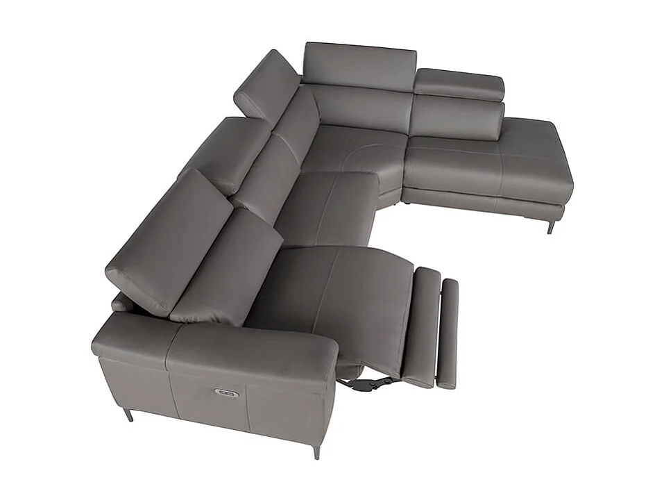 Relaxsofa mit Chaiselongue rechts in dunkelgrauem Leder 6111 ANGEL CERDA
