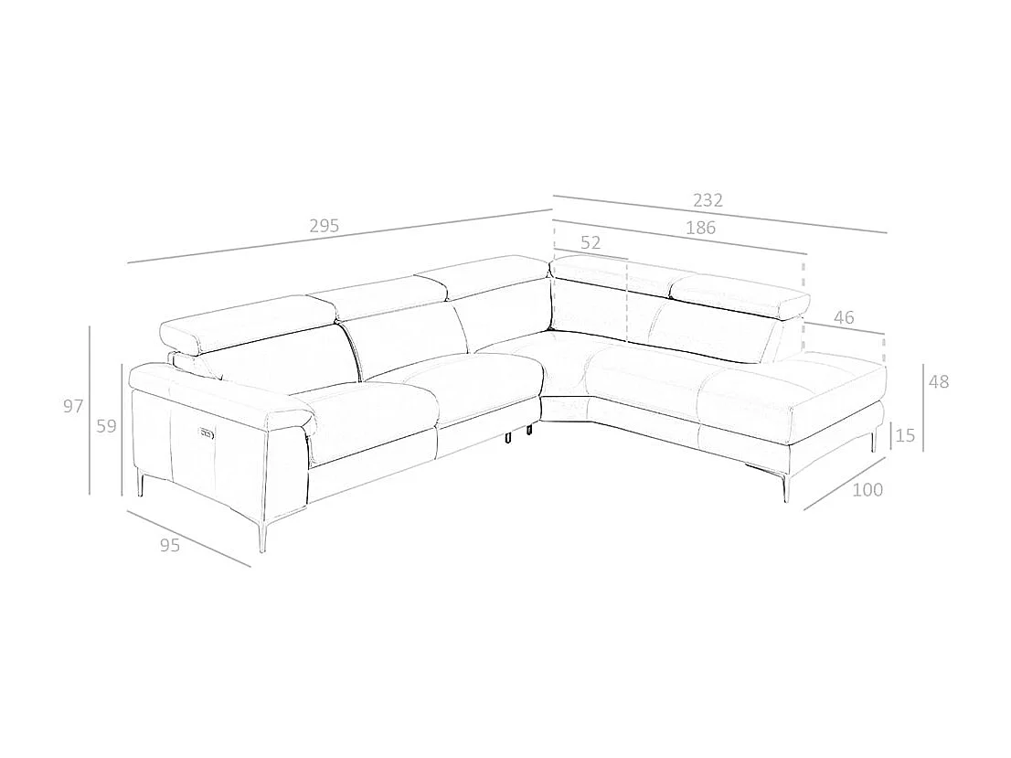 Relaxsofa mit Chaiselongue rechts in dunkelgrauem Leder 6111 ANGEL CERDA