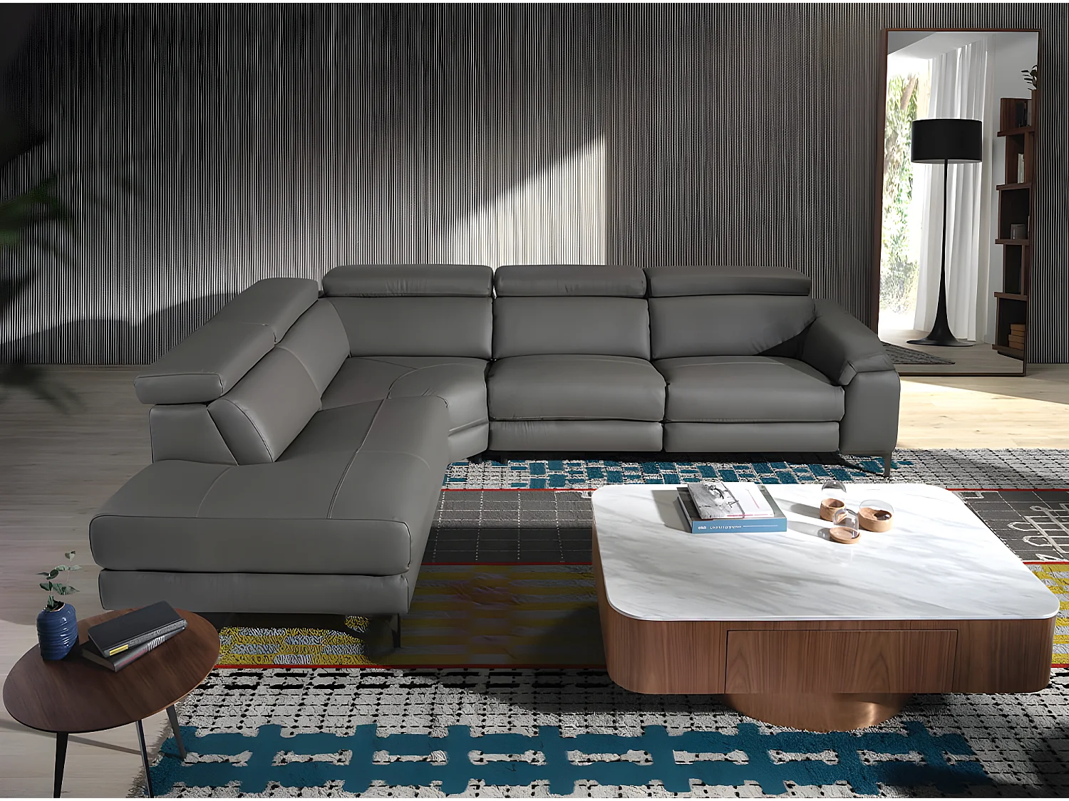 Canapé d'angle relax gauche en cuir gris foncé 6112 ANGEL CERDA