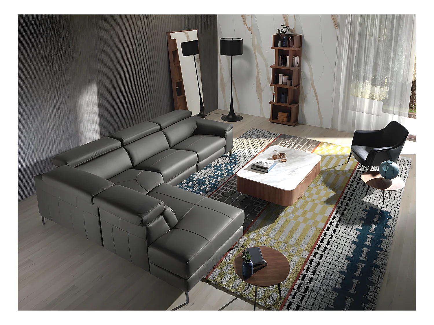 Canapé d'angle relax gauche en cuir gris foncé 6112 ANGEL CERDA