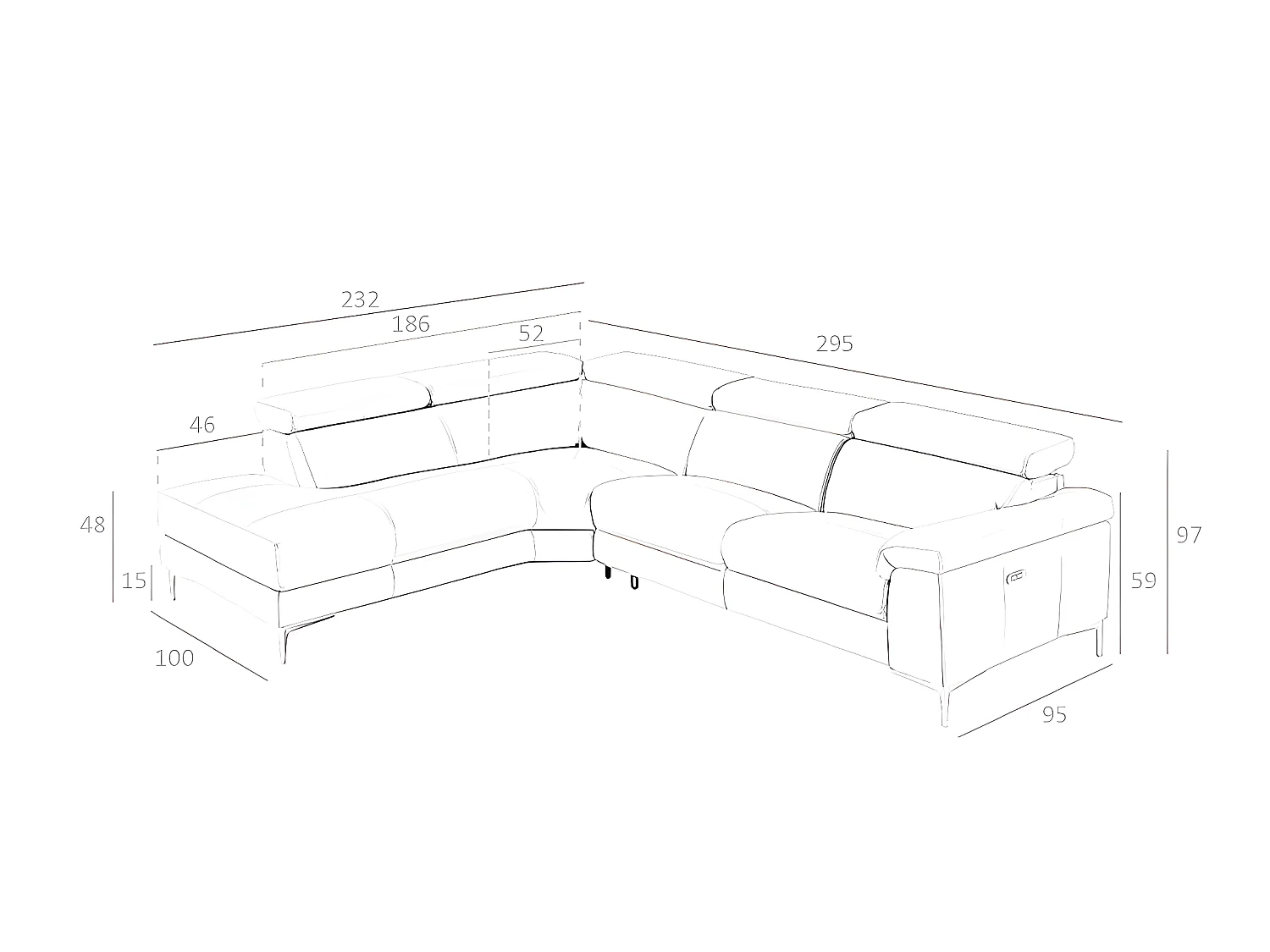 Canapé d'angle relax gauche en cuir gris foncé 6112 ANGEL CERDA