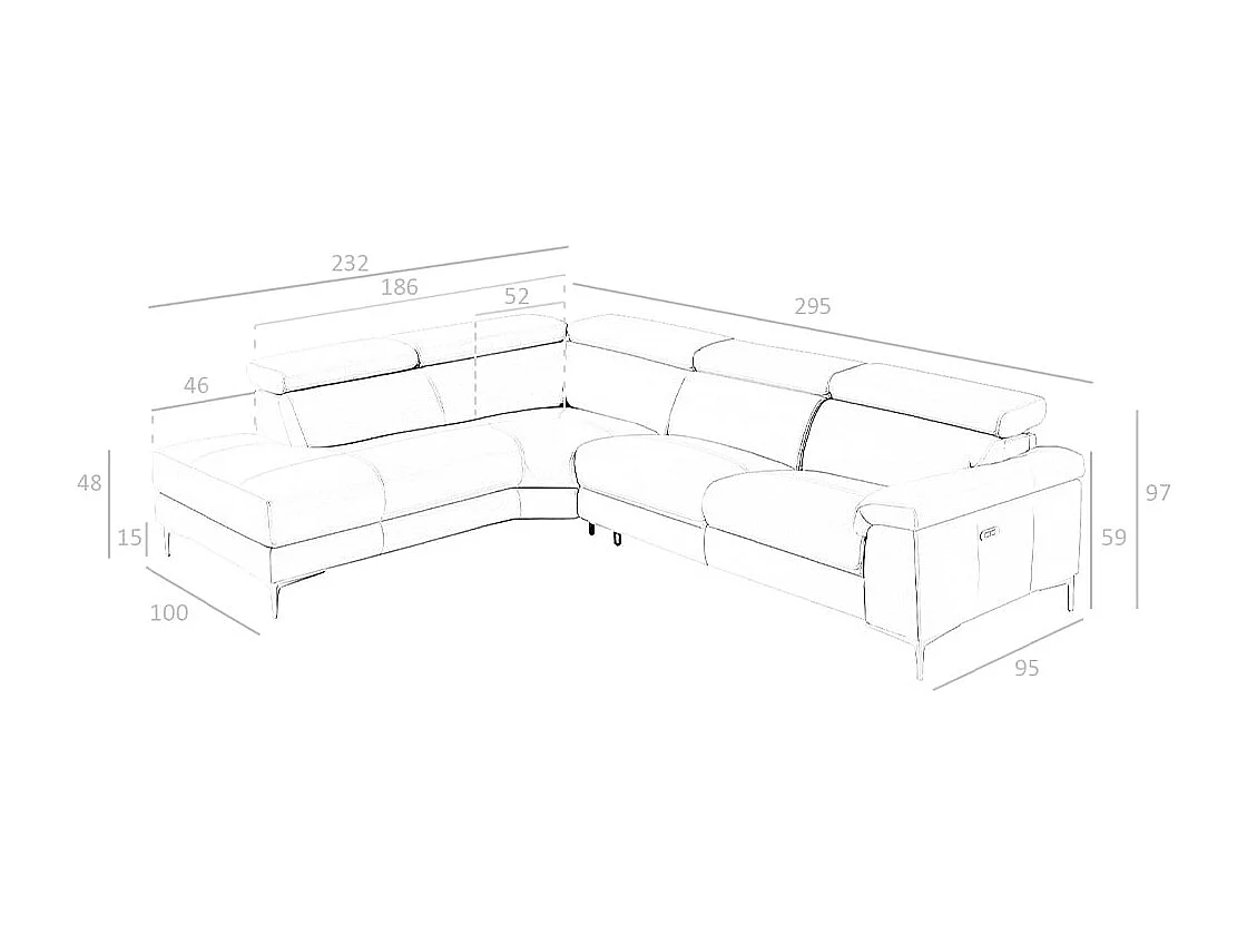Canapé d'angle relax gauche en cuir gris foncé 6112 ANGEL CERDA