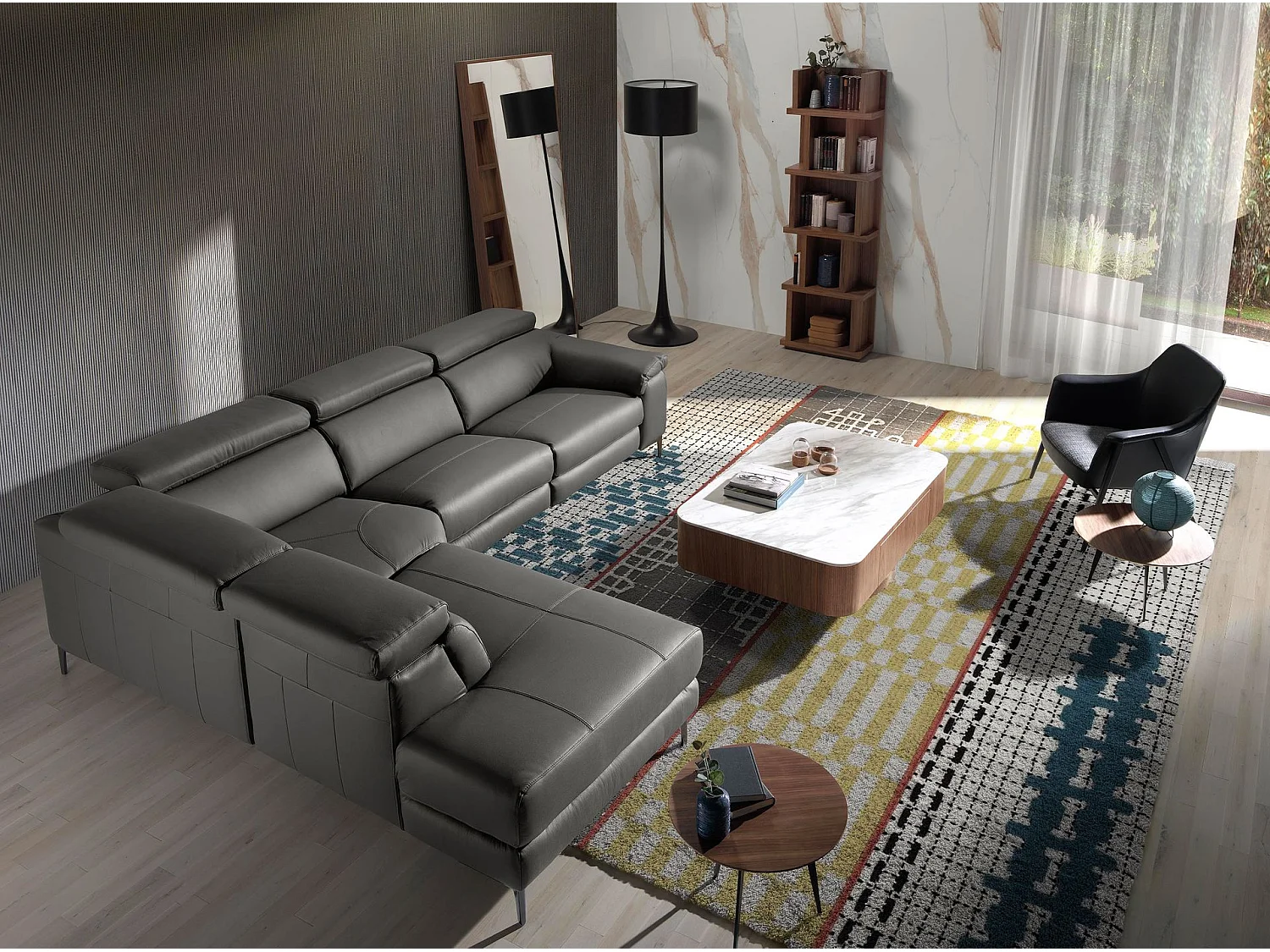 Canapé d'angle relax gauche en cuir gris foncé 6112 ANGEL CERDA