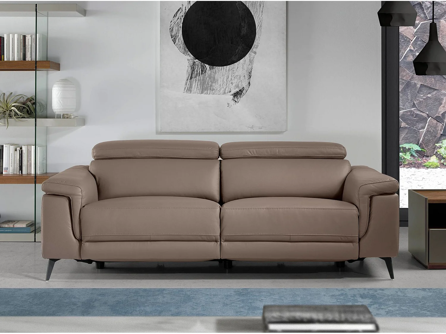 Canapé d'angle 3 places en cuir beige
