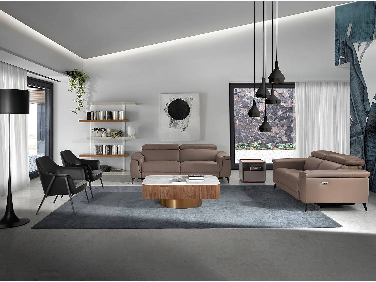 Canapé d'angle 3 places en cuir beige