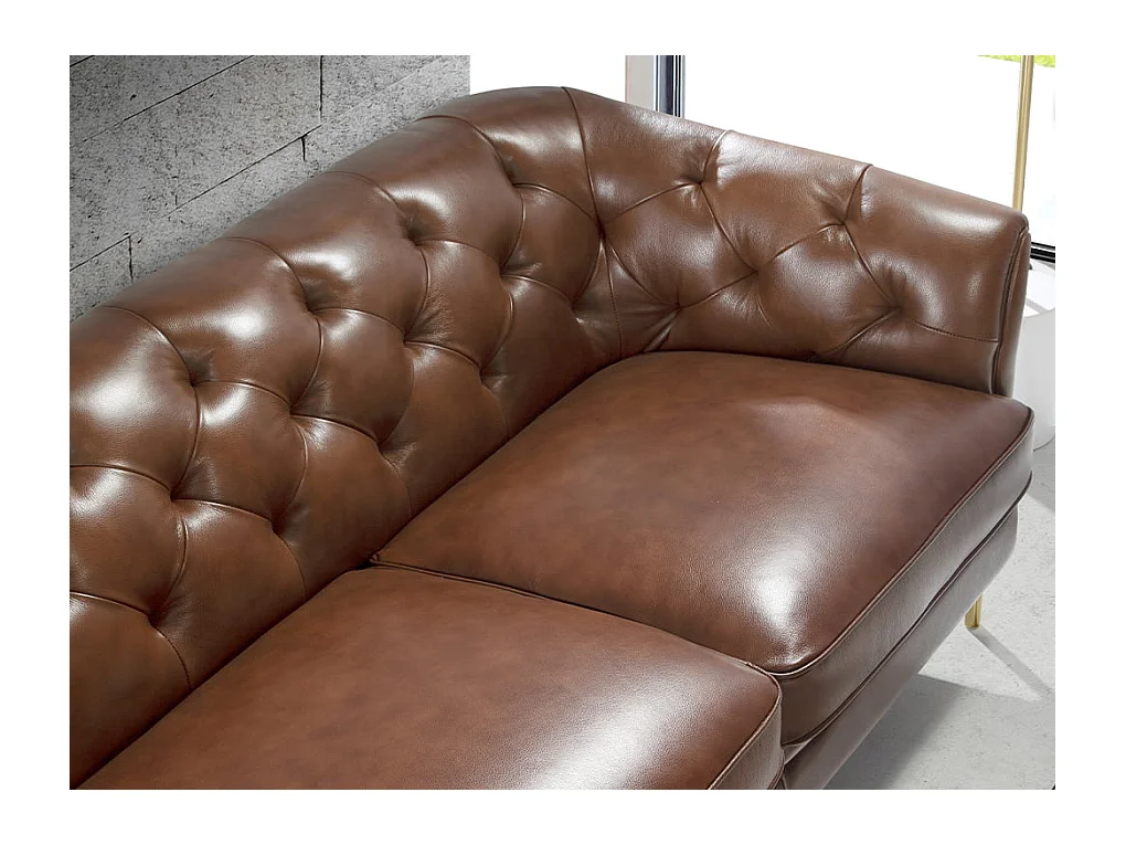 3-zitsbank in bruin leer en goudstaal 6140 ANGEL CERDA