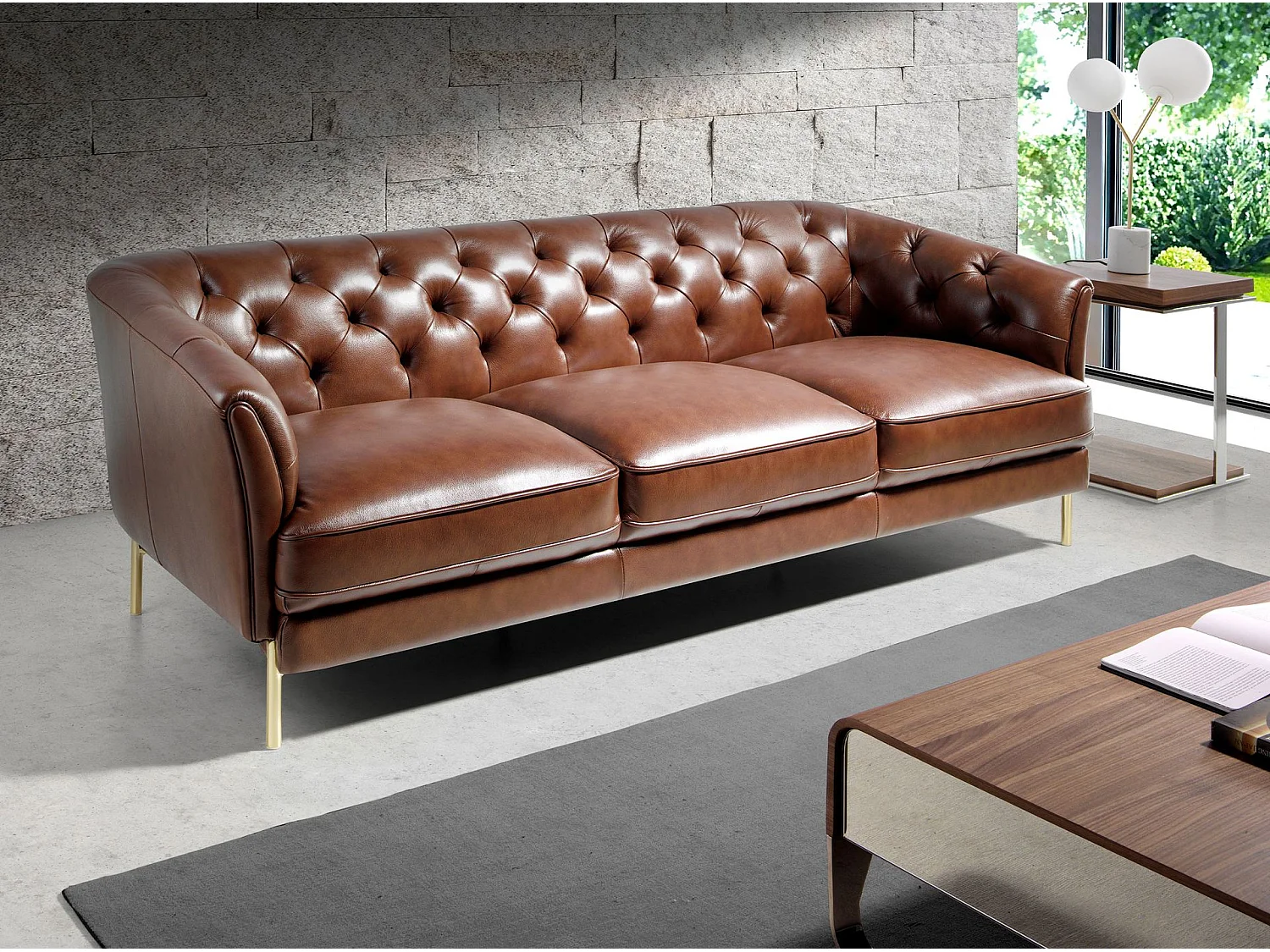 Chester 3-Sitzer Sofa in cognacbraunem Leder 6140 ANGEL CERDA