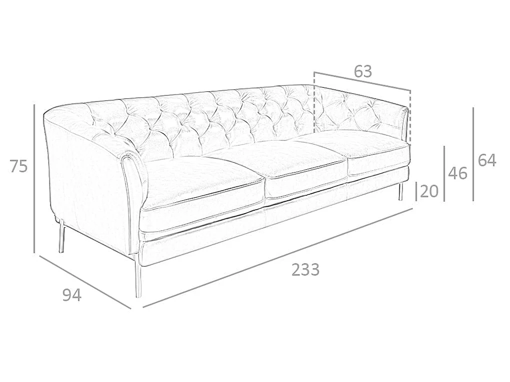 Chester 3-Sitzer Sofa in cognacbraunem Leder 6140 ANGEL CERDA