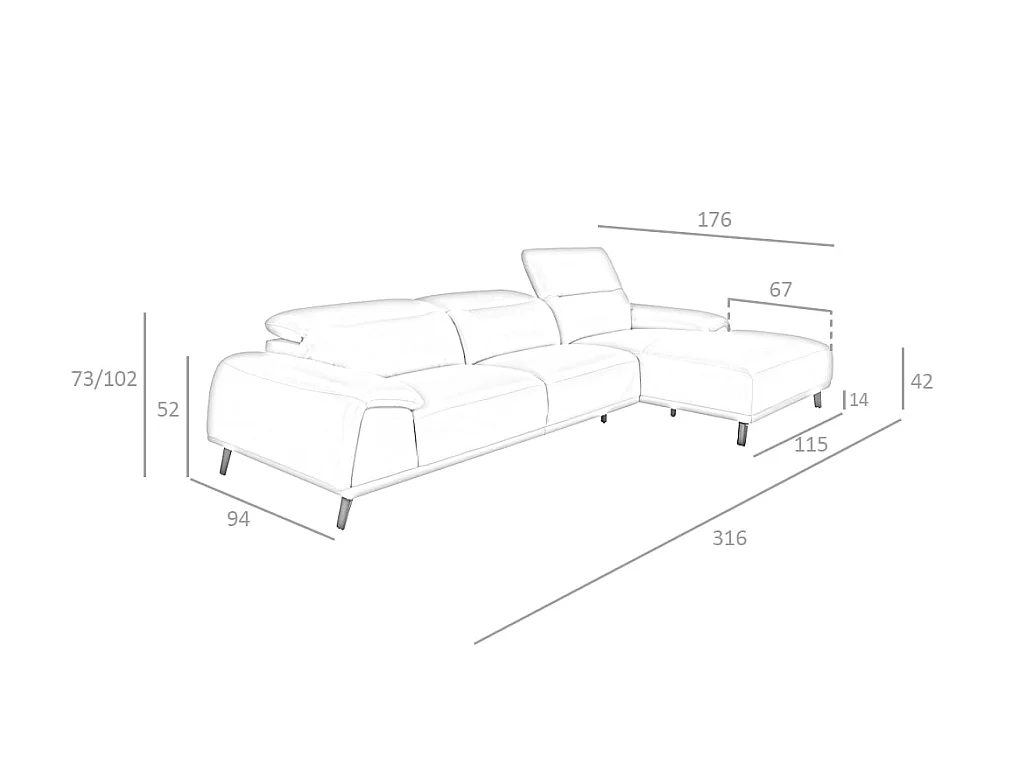 Chaise longue en cuir de vachette taupe 6150 ANGEL CERDA