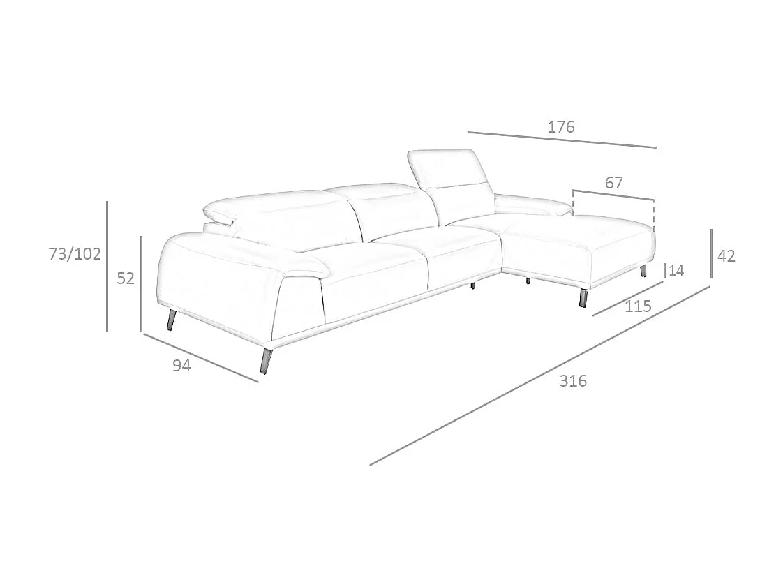 Canapé d'angle droite en cuir gris taupe 6150 ANGEL CERDA
