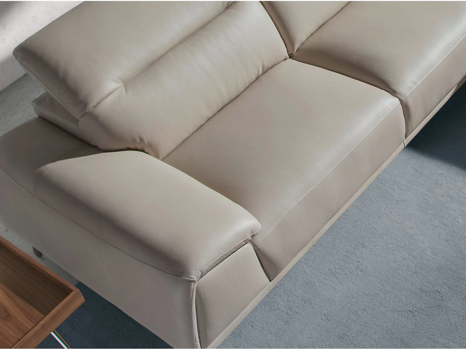 Right chaise longue sofa in taupe grey leather 6150 ANGEL CERDA