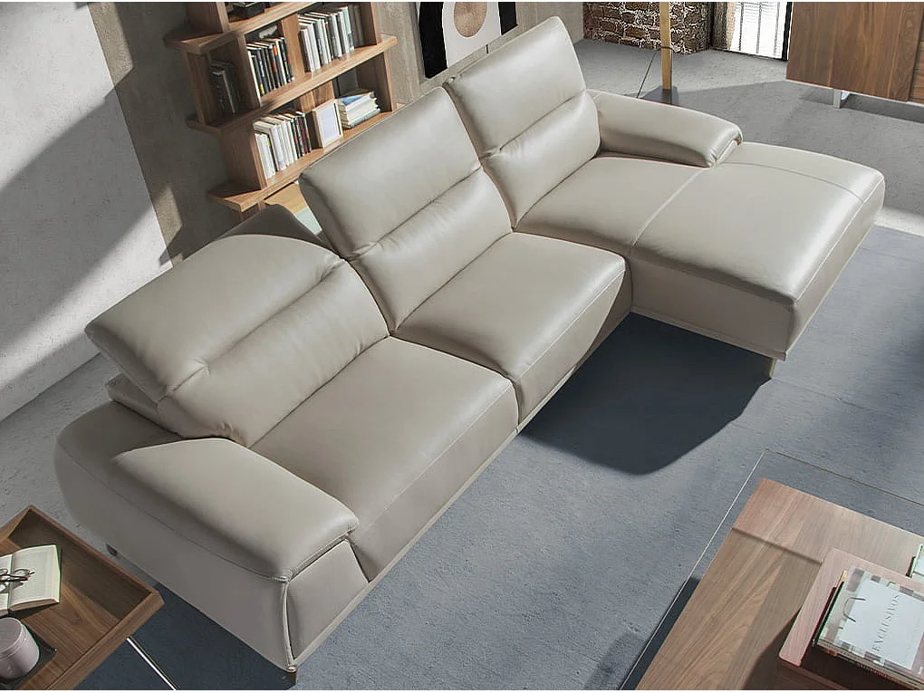 Right chaise longue sofa in taupe grey leather 6150 ANGEL CERDA