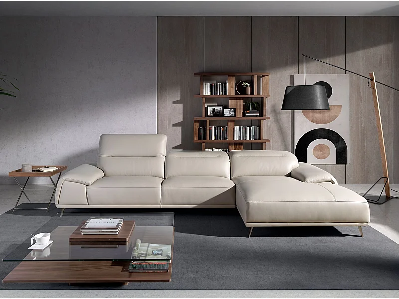 Canapé d'angle droite en cuir gris taupe 6150 ANGEL CERDA