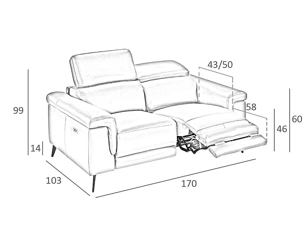 2-Sitzer Relaxsofa aus braunem Leder 6116 ANGEL CERDA