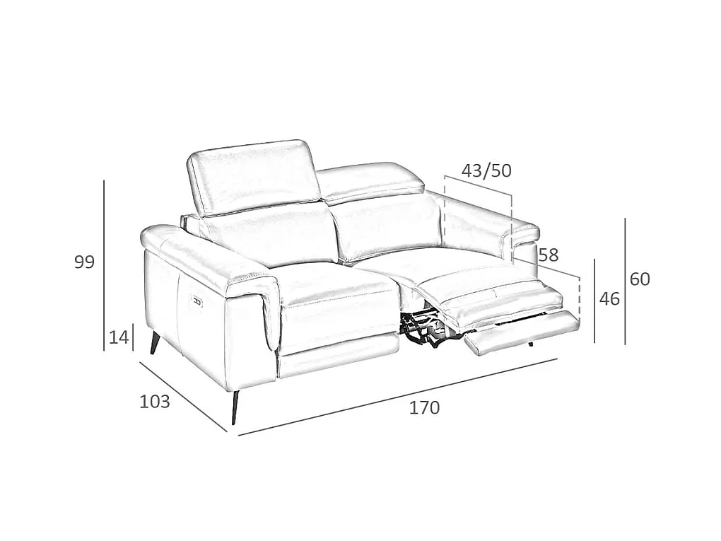 Canapé relax 2 places en cuir gris 6107 ANGEL CERDA