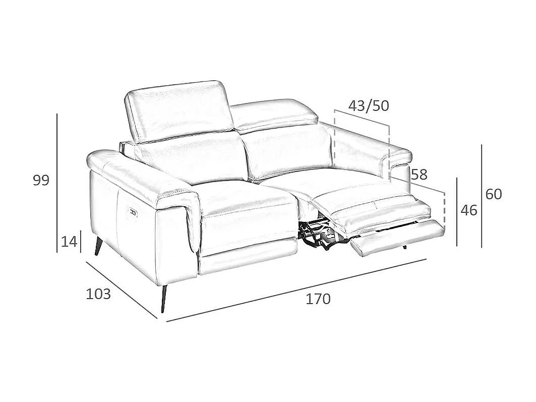 Canapé relax 2 places en cuir gris 6107 ANGEL CERDA