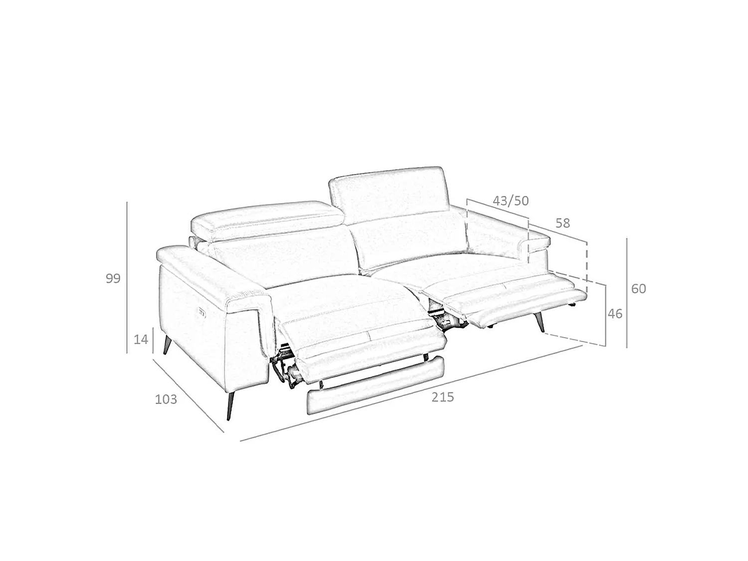 3-sitziges Sofa aus grauem Leder 6108 ANGEL CERDA