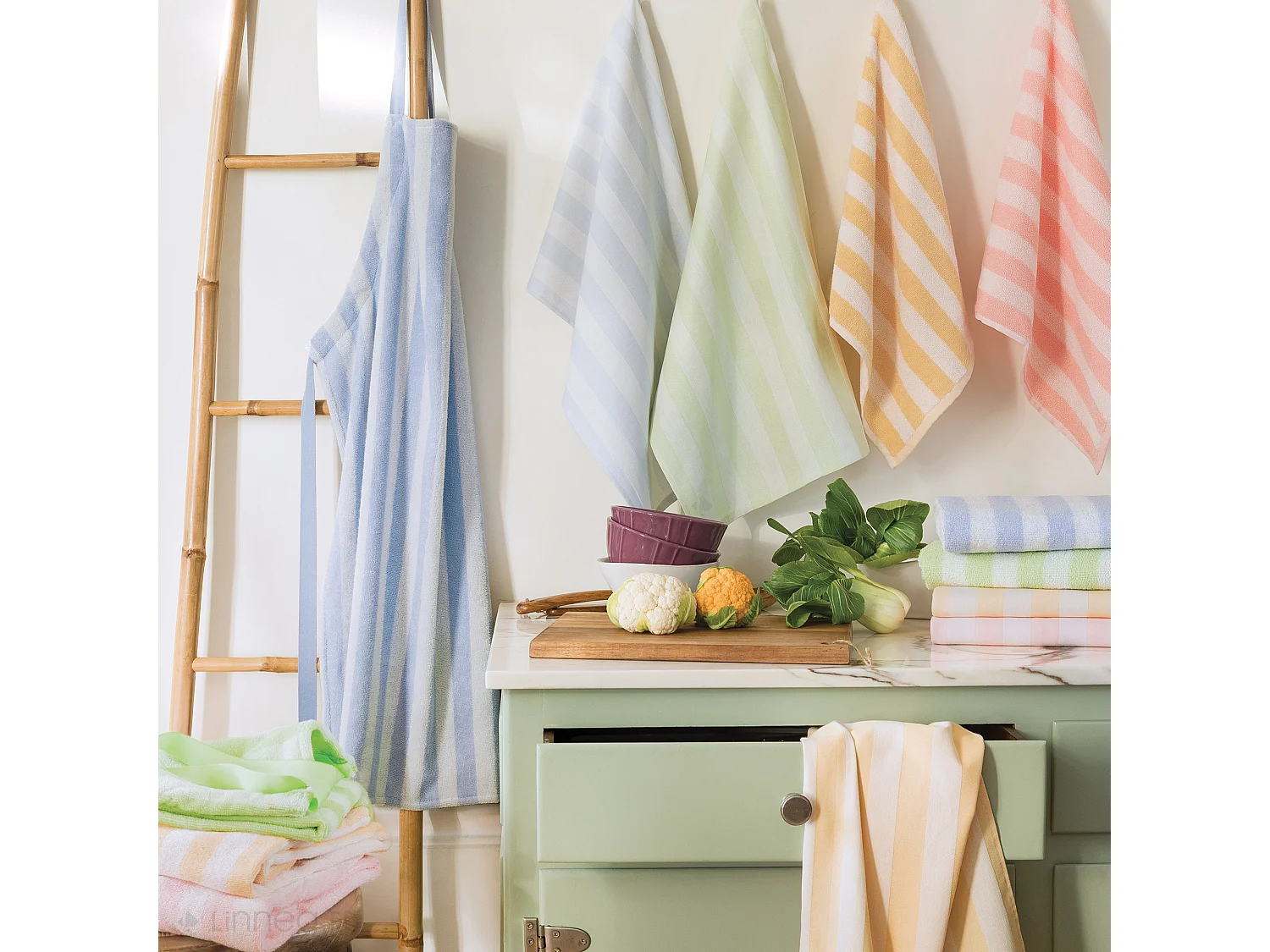 Lot de 2 torchons de cuisine toile 50x70 cm coton PAT II vert