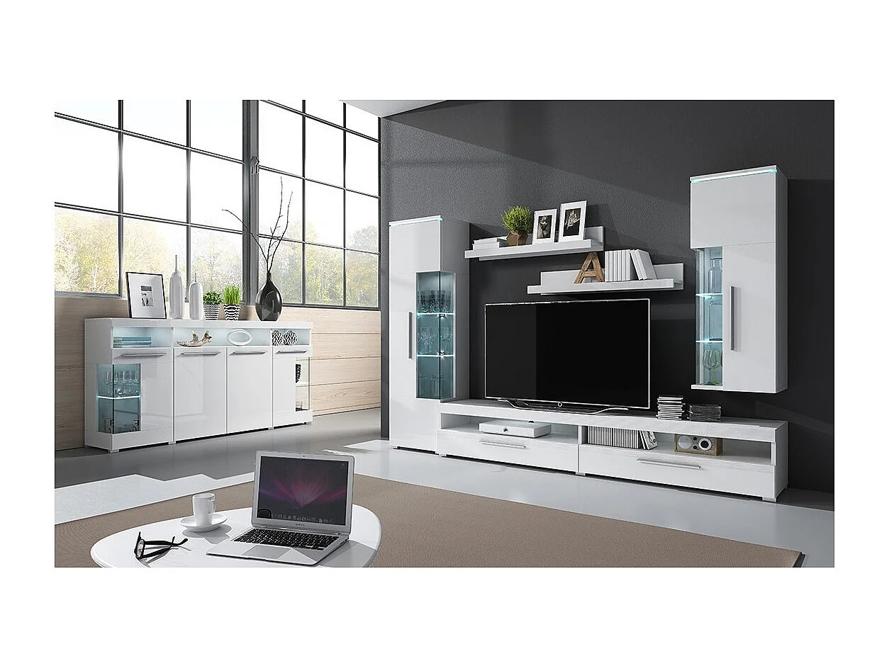 Ensemble de meubles de salon BOMBAY – Blanc brillant – 5 meubles design avec rangements