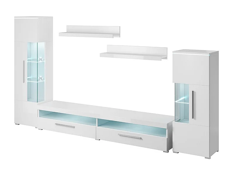 Zusammensetzung von 5 Designermöbeln für das Wohnzimmer in glänzendem Weiß, Kollektion BOMBAY