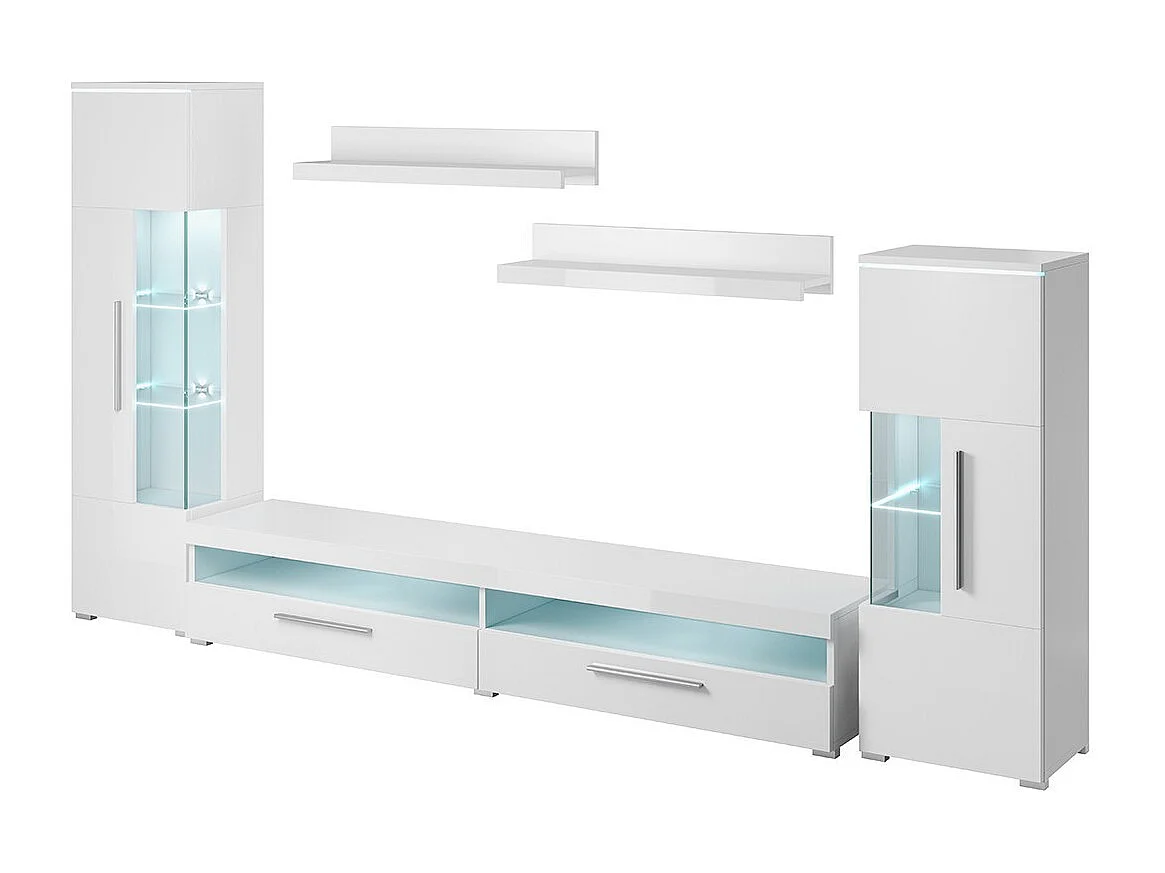 Zusammensetzung von 5 Designermöbeln für das Wohnzimmer in glänzendem Weiß, Kollektion BOMBAY