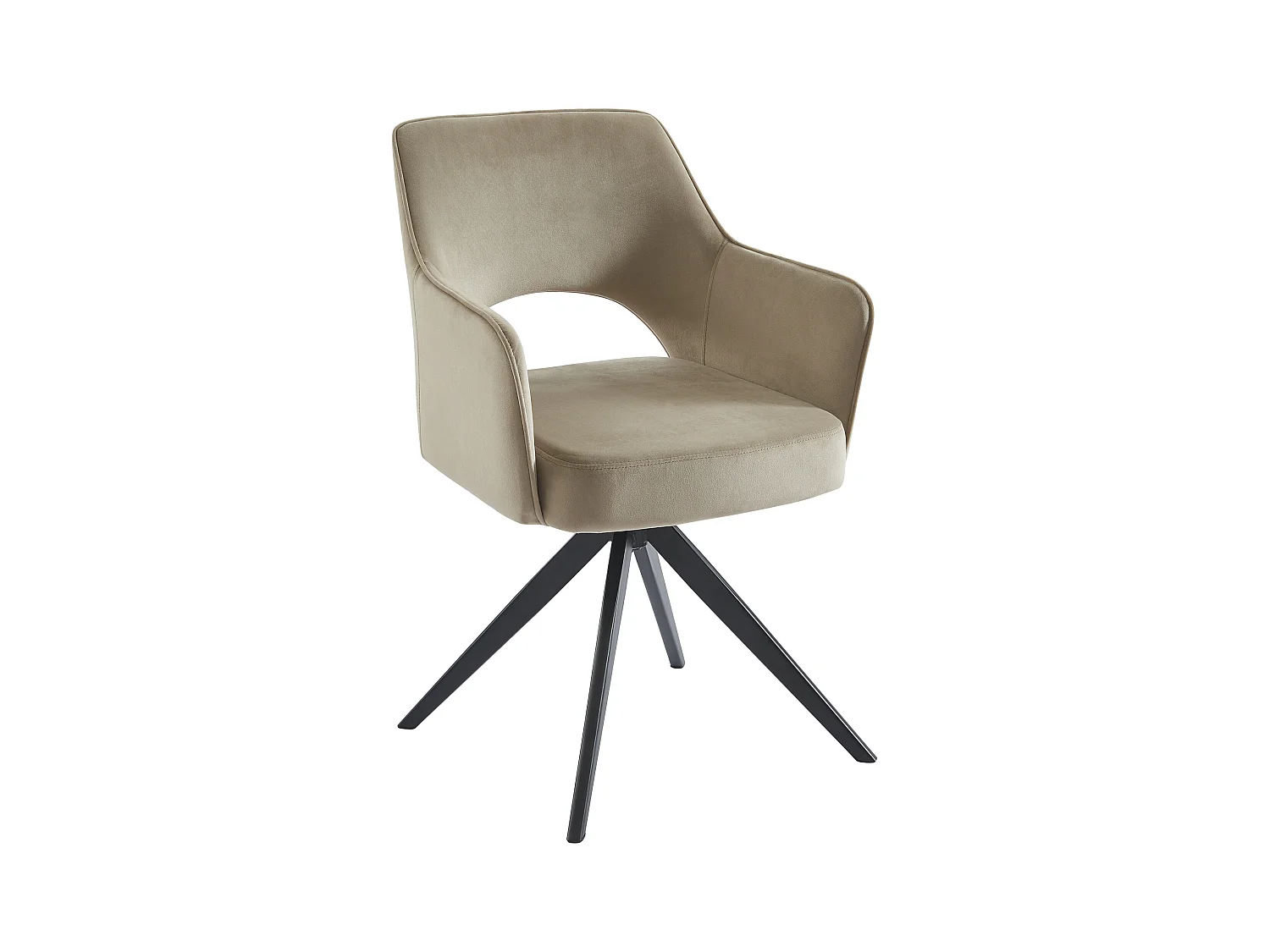 Silla giratoria con reposabrazos de terciopelo y metal negro - Beige - KONYA