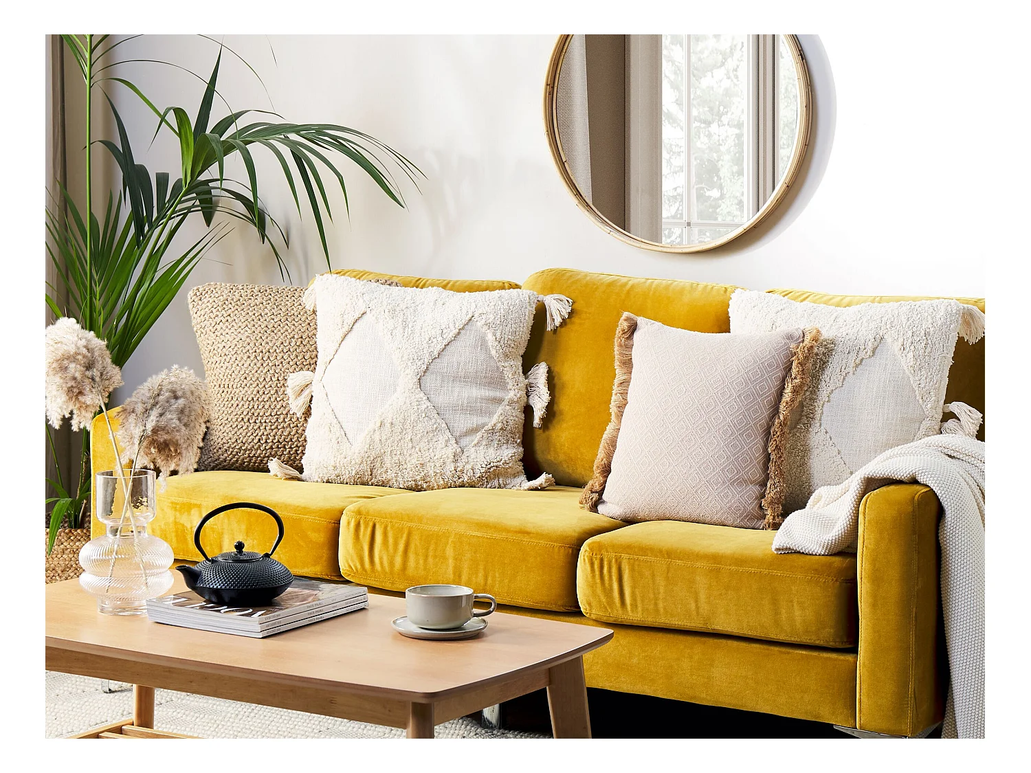 Almofada decorativa AVIUM Algodão 45 x 45 cm Creme claro Padrão geométrico