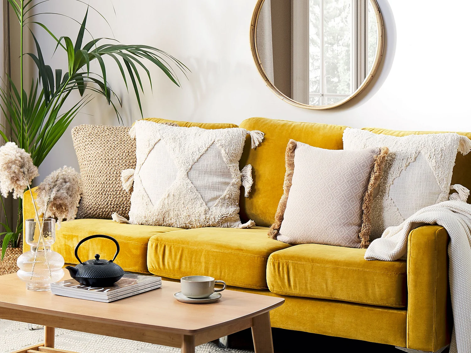 Coussin AVIUM Coton 45 x 45 cm Beige clair Motif géométrique