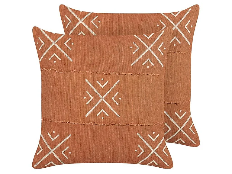 Dekokissen 2er Set mit Füllung geometrisch Baumwolle orange / weiß 45x45cm Vitis