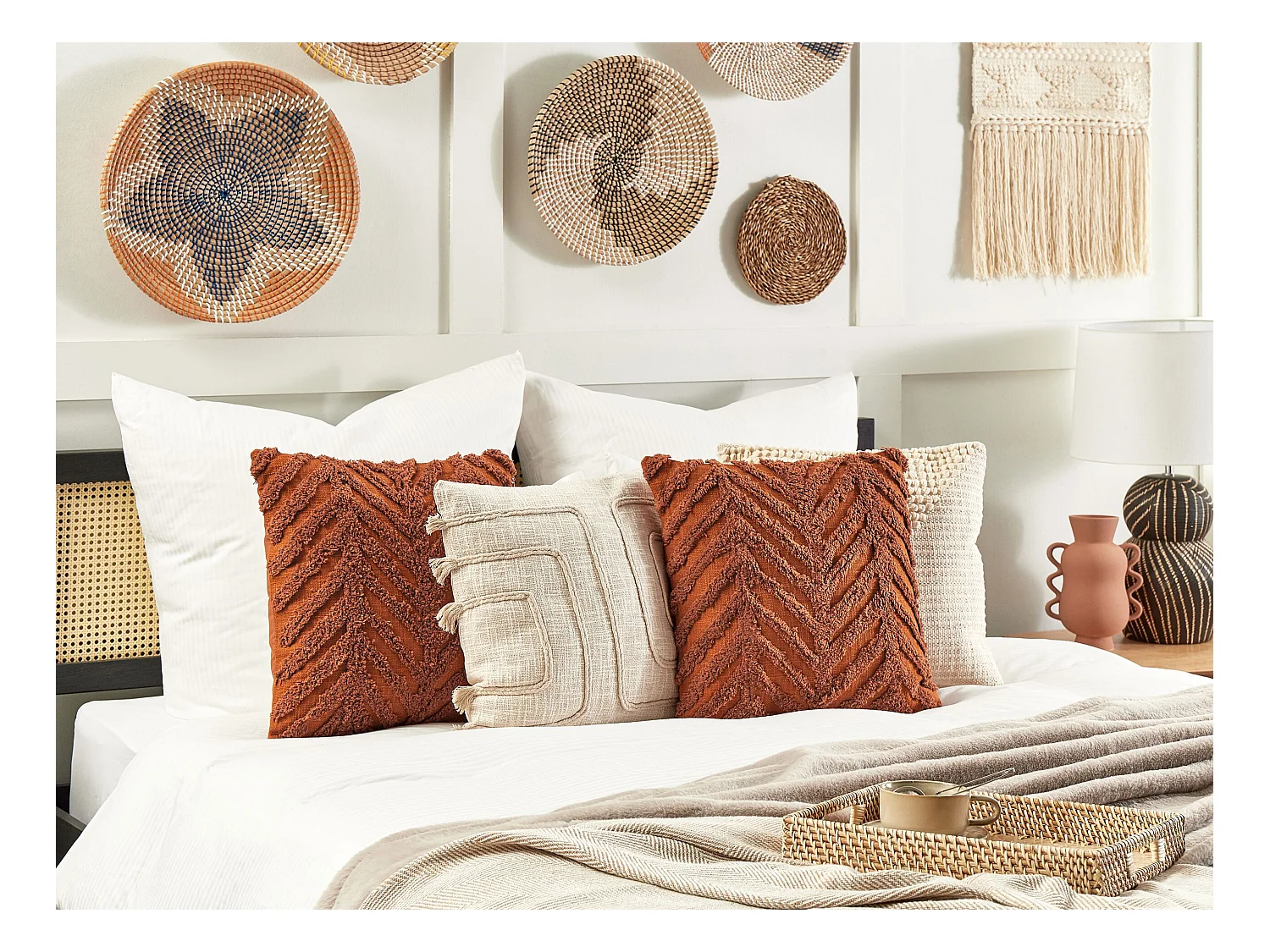 Sierkussen LEWISIA Katoen 45 x 45 cm Oranje Chevron patroon