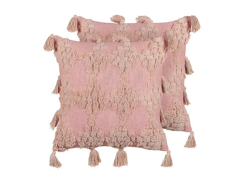 Lot de 2 coussins décoratifs TORENIA Coton 45 x 45 cm Rose Motif géométrique